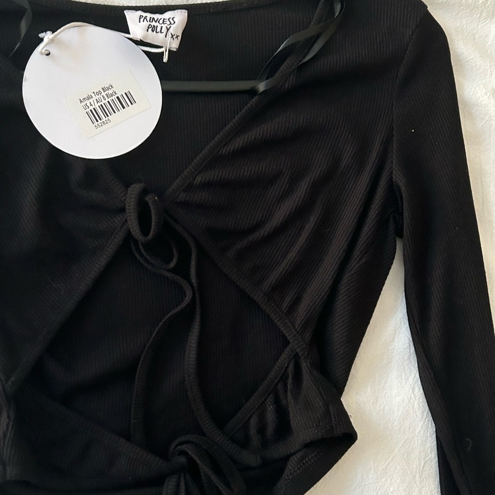 princess polly black brand new long sleeve crop tie top